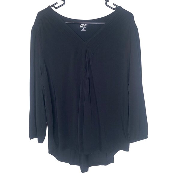 NWT Lands End Womens Black Long Sleeve V-Neck Top Size 1X Lightweight Stretch Fa - Picture 1 of 14